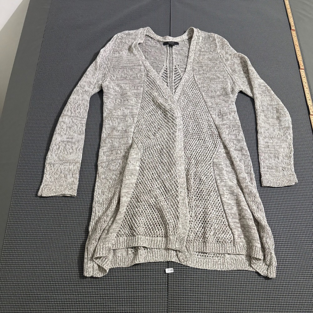 Tahari Womens Gray Marled Open Front Pointelle Knit Cardigan Sweater Size 1X